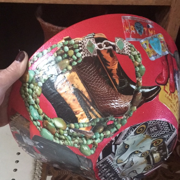 Hand Crafted Other - Hand Crafted Vintage Bowl Colorful Southwest Cowboy boots Jewelry Decoupage Art